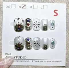 E035 Sサイズ　ハンドメイド　ネイルチップ　ベリーショート