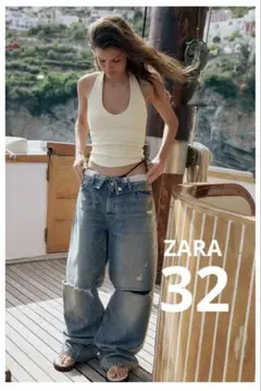 ZARA TRF ミッドライズ折り返しウエストデニムパンツ36 - メルカリ