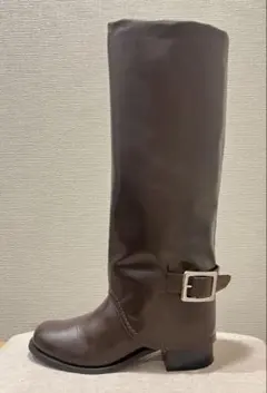 ダークブラウン ロングブーツ バックル付き