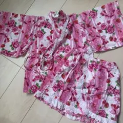 いちごとバラ柄のピンク浴衣 110cm