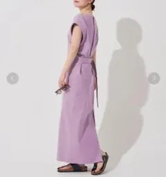 ebure ラベンダー リネン100% ロングワンピース ジレ ノースリーブ 