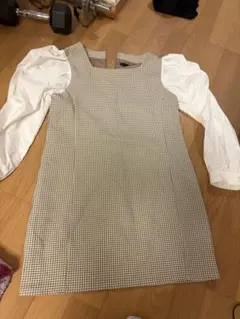 チェック柄パフスリーブミニワンピース