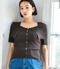 vis ビックカラーオフショル ハーフスリーブニット