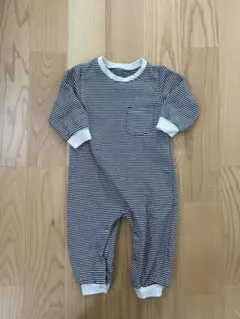 韓国服 ブラックストライプ ロンパース 長袖 ポケット付 80cm