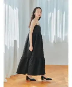 ブラックキャミソールロングワンピース
