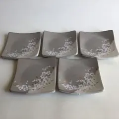 【新品未使用】桜柄 正方形 角皿 5枚セット 和食器 陶彩(TOHSAI)