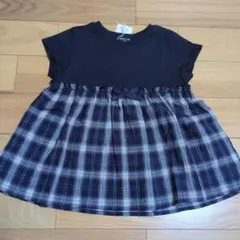 新品☆コムサイズム　紺　くしゅっとチェック半袖チュニックTシャツ120㎝