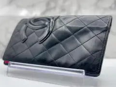 【極美品】CHANEL シャネル カンボンライン ブラック×ピンク 長財布