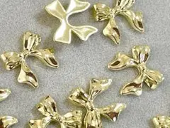 No.451　ネイルパーツ　リボン　ゴールド　10個　ハンドメイド　レジン　デコ