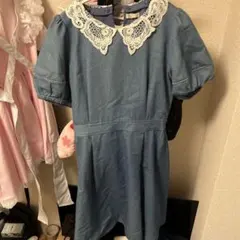axes femme レース襟付パフ袖デニムOP