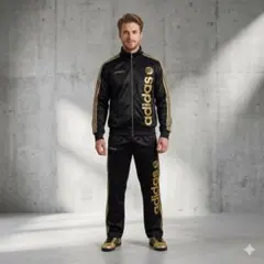 美品★adidas アディダス ジャージ上下セット メンズM ゴールド×ブラック