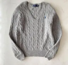 ポロラルフローレン　セーター　ケーブルニット　Vネック　カシミヤ混　グレー　S