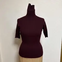 バーガンディ ハイネック 半袖 ニット