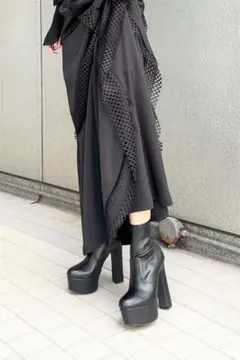 R&E 太ヒールストレッチショートブーツ　厚底