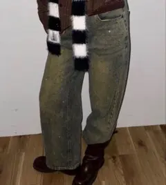 オーロララインストーン付きヴィンテージルーズデニムパンツ