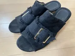 黒 サンダル　レディース　ヒール