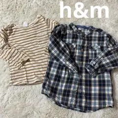 H&M キッズ長袖シャツ2点セット 12-18M/18-24M ボーダーチェック