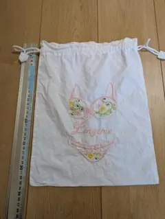 ベトナム刺繍 トラベル巾着 ランジェリー柄 綿100% Aging 裏側下シミ有のサムネイル