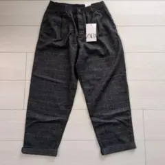 ダークグレー チェック柄 ルーズフィットスラックス 11-12歳