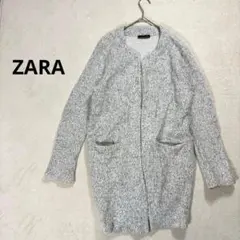 【ザラ】S ノーカラー 長袖カーディガン グレー