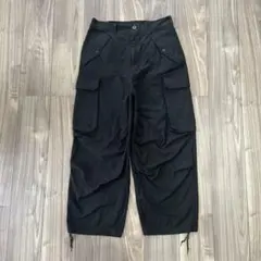 DIGAWEL ブラックカーゴパンツ ドローストリング付き　製品染め加工