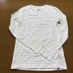 無印　白とグレー　ボーダー長袖カットソー　Lサイズ　ストレッチ