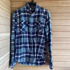 S118.4 SUPER DRY ネルシャツ M ネイビー系チェック