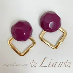 2wayピアス✩︎⡱凸凹紫　パープル✖︎ゴールドスクエア