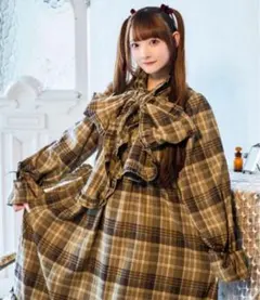 【クティールとレトロ】2WAYフリルボウタイチェックワンピース
