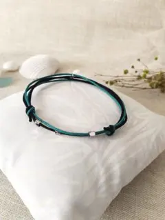 ターコイズ×ブラック紐　シンプル　ブレスレット　アンクレット