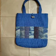 藍染め絣のパッチワークトートバッグ