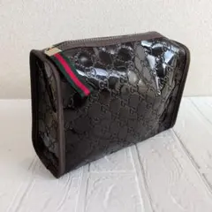 【未使用】GUCCI parfums ポーチ エナメル GG柄 ブラウン