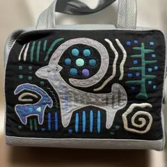 刺繍デザイン ハンドバッグ ライトブルー