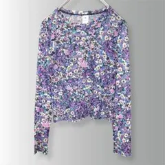 小花柄 シアートップス 花柄 パープル系 コンパクト 古着