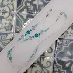 メガネチェーン★涼やか「ブルージルコン」チェコビーズ＆スワロフスキー