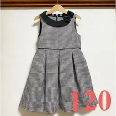 美品 ベベ ワンピース 120 セレモニー フォーマル 千鳥格子 白 黒 入学式