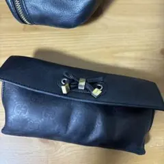 ⁠【良品】GUCCI グッチシマ レザー ポーチ リボン 黒 Pouch⁠のサムネイル