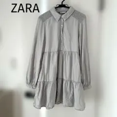 〈ZARA〉ティアードシャツワンピース　グレー