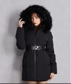 GGベルト付きロングダウンコートフード付き