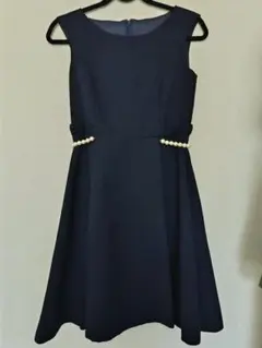 ネイビー パール装飾 ワンピース