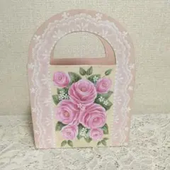 トールペイント作品　薔薇とレースの小物入れ　メガネケース　 ペンケース