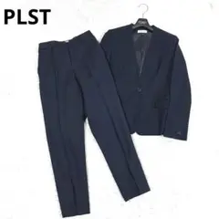 PLST ノーカラージャケット パンツスーツ セットアップ　紺