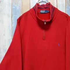 1194☆ポロバイラルフローレン☆ハーフジップスウェットトレーナー☆刺繍ロゴ☆赤