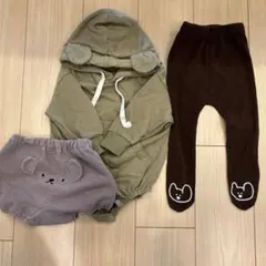 クマ耳付きロンパースとレギンスセット 3点