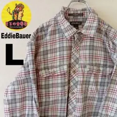 USA古着 EddieBauer　ネルシャツL　グレーホワイト　チェック
