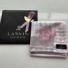 大判　LANVIN バラ柄　ハンカチ グレーとピンク　薔薇