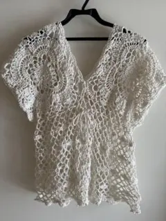 モチーフかぎ針編み ベスト Vネック