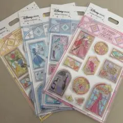 ディズニーストア　プリンセス ステンドグラス　シール ステッカー　4点　全種類