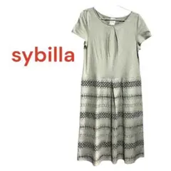 sybilla 半袖ひざ丈ワンピース　グリーン　Lサイズ