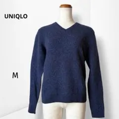 【ユニクロ】プレミアムラムVネックセーター 長袖 ネイビー シンプル 定番 M